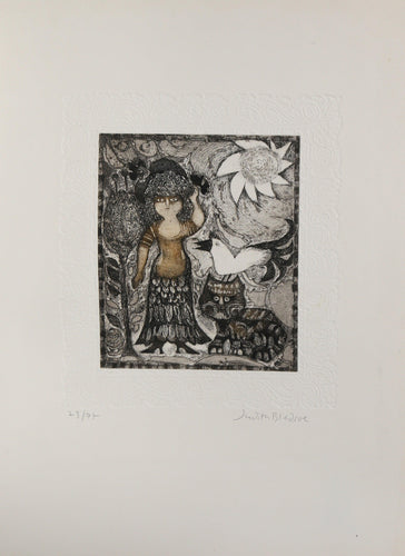 Windy Day with Cat and Bird Lithograph | Judith Bledsoe,{{product.type}}