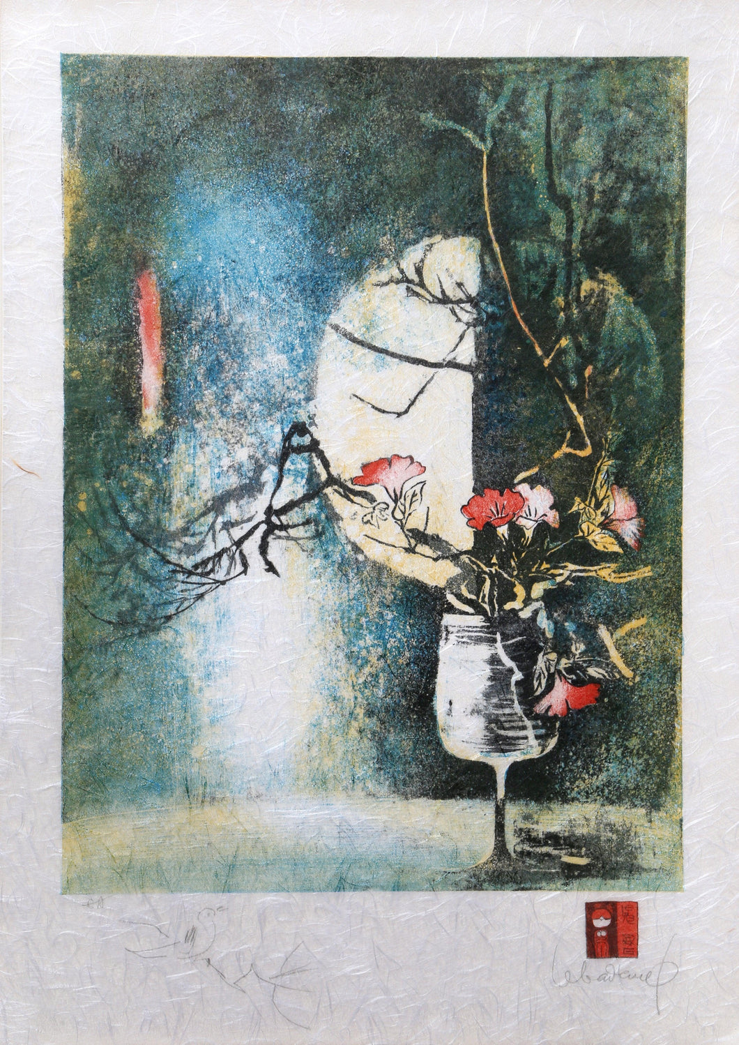 Wine Glass with Flowers Lithograph | Lebadang (aka Hoi),{{product.type}}
