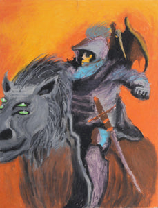 Winged Knight with Four-Eyed Lion Pastel | Jon Robyn,{{product.type}}