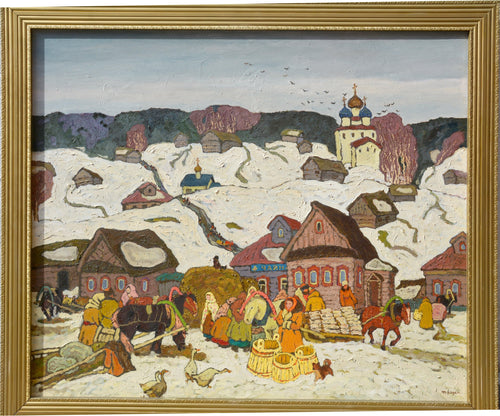 Winter in the Russian Village Oil | Moisey Kogan,{{product.type}}
