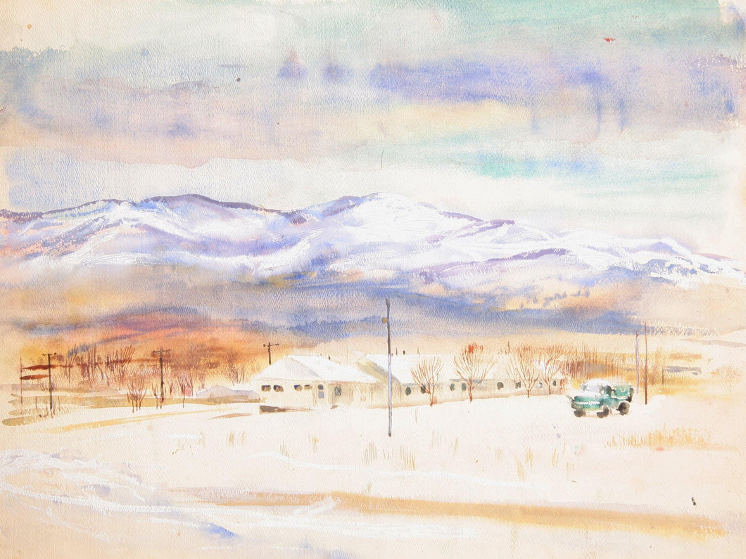 Winter Mountain Town Watercolor | Marshall Goodman,{{product.type}}