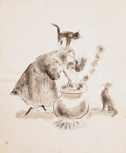 Witch and Black Cats Watercolor | Marshall Goodman,{{product.type}}