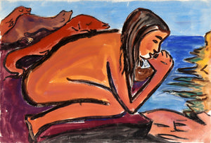 Woman and Otters Gouache | Theo Hios,{{product.type}}