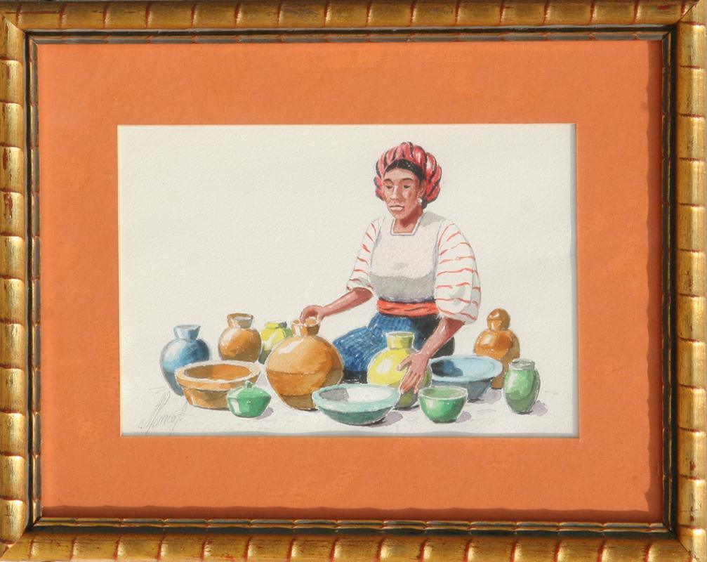 Woman and Pots Watercolor | C. Blanco,{{product.type}}