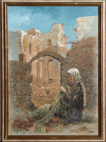 Woman and Village Gouache | William Weintraub,{{product.type}}