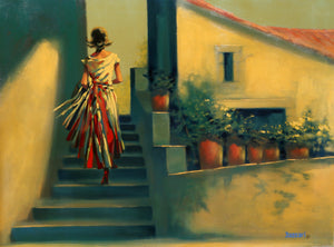 Woman Ascending Stairs Oil | Bassari,{{product.type}}