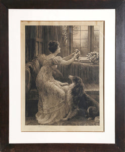 Woman Holding Puppy Etching | Herbert Thomas Dicksee,{{product.type}}