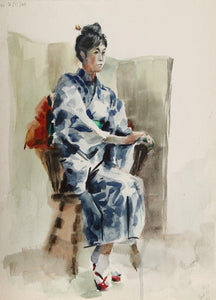 Woman in Kimono (89) Watercolor | Eve Nethercott,{{product.type}}