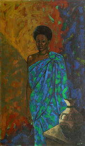 Woman in Patterned Dress Oil | Otto Neals,{{product.type}}