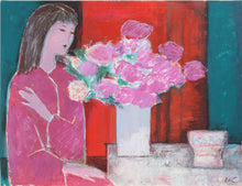 Woman in Pink with Flowers Acrylic | Jose Canes,{{product.type}}
