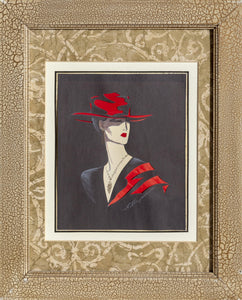 Woman in Red Hat mixed media | Erik Freyman,{{product.type}}