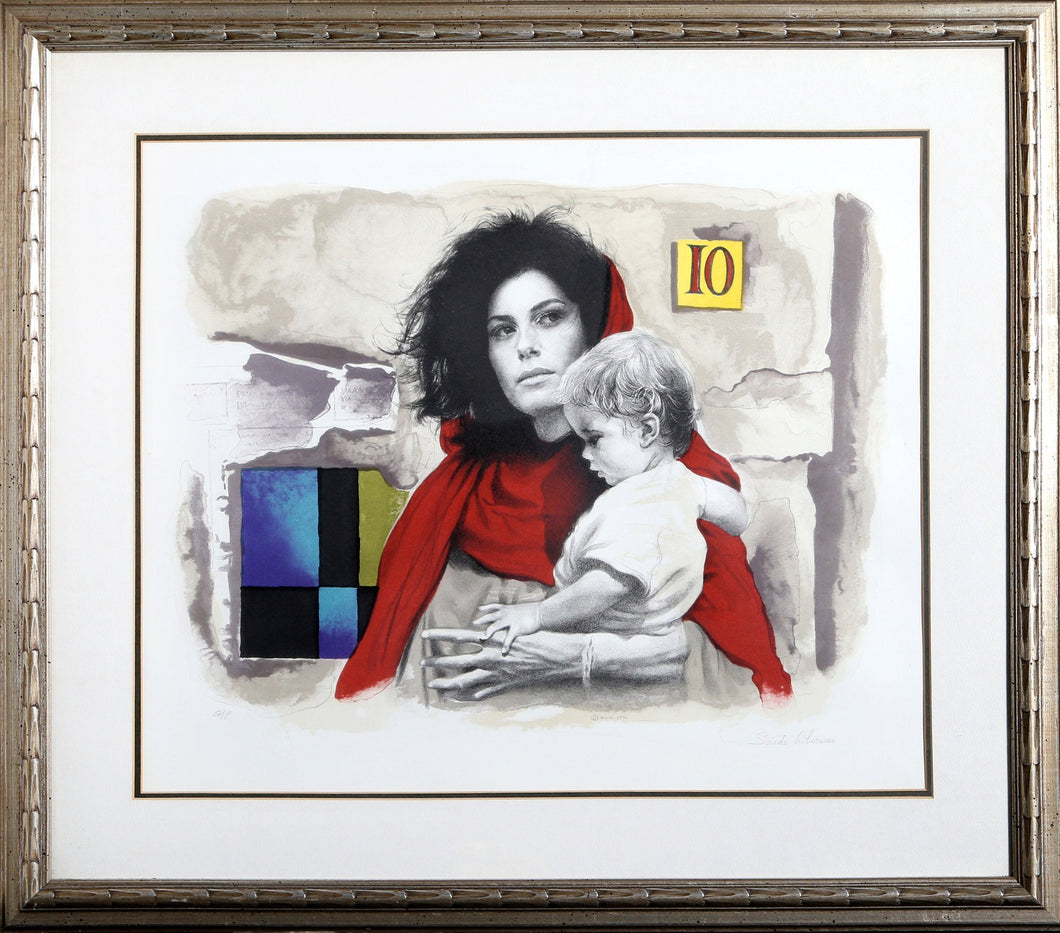 Woman in Red with Child Lithograph | Sandu Liberman,{{product.type}}