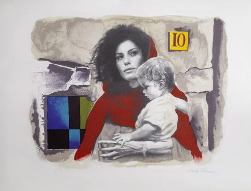 Woman in Red with Child lithograph | Sandu Liberman,{{product.type}}