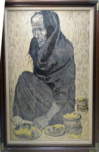 Woman in Shawl with Spoon Woodcut | Moshe Gat,{{product.type}}