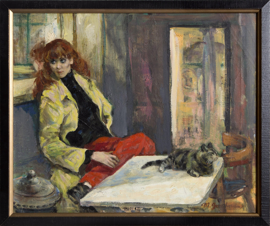 Woman in Yellow Jacket with Cat Oil | Marshall Goodman,{{product.type}}