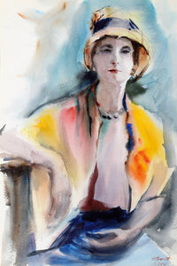 Woman in Yellow (P3.21) Watercolor | Eve Nethercott,{{product.type}}