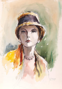 Woman in Yellow (P5.26) Watercolor | Eve Nethercott,{{product.type}}