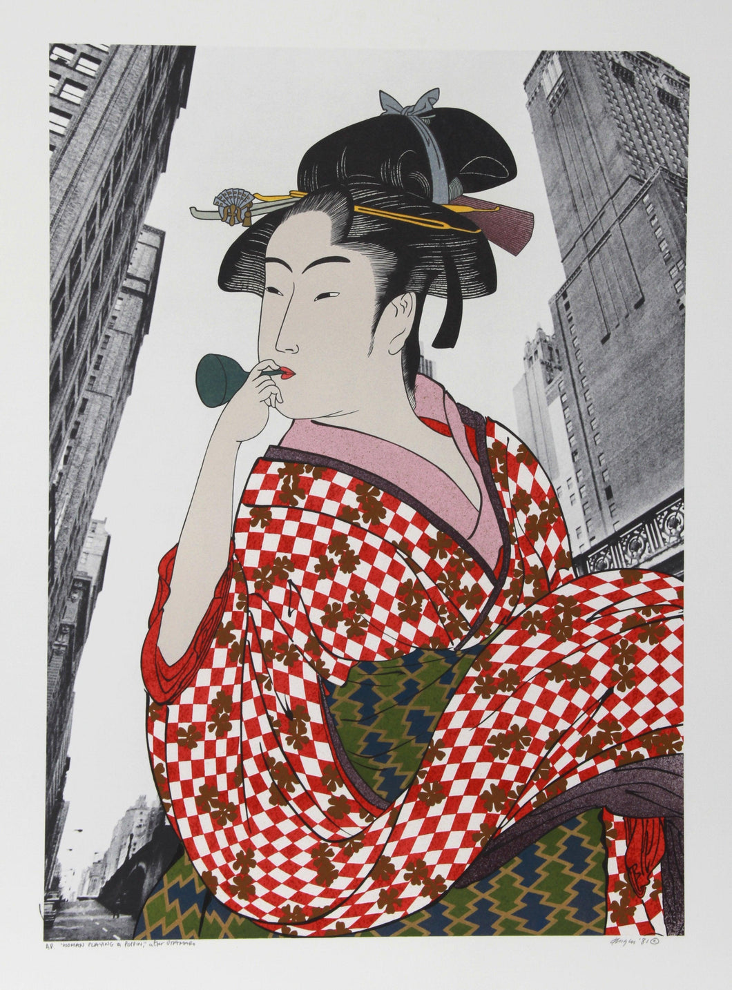 Woman Playing a Poppin (After Utamaro) Screenprint | Michael Knigin,{{product.type}}
