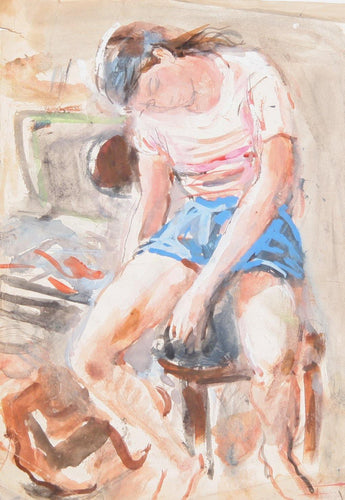 Woman Resting on Stool Watercolor | Marshall Goodman,{{product.type}}