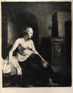 Woman Seated Beside a Stove  (B197) Etching | Rembrandt,{{product.type}}