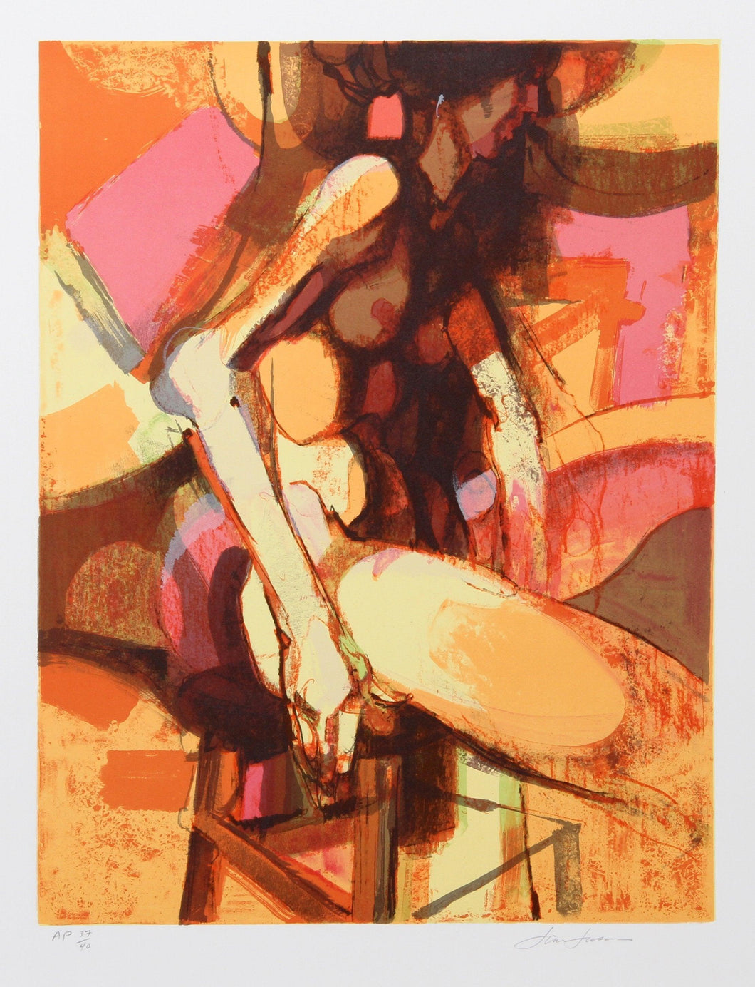 Woman Seated On Stool Lithograph | Jim Jonson,{{product.type}}