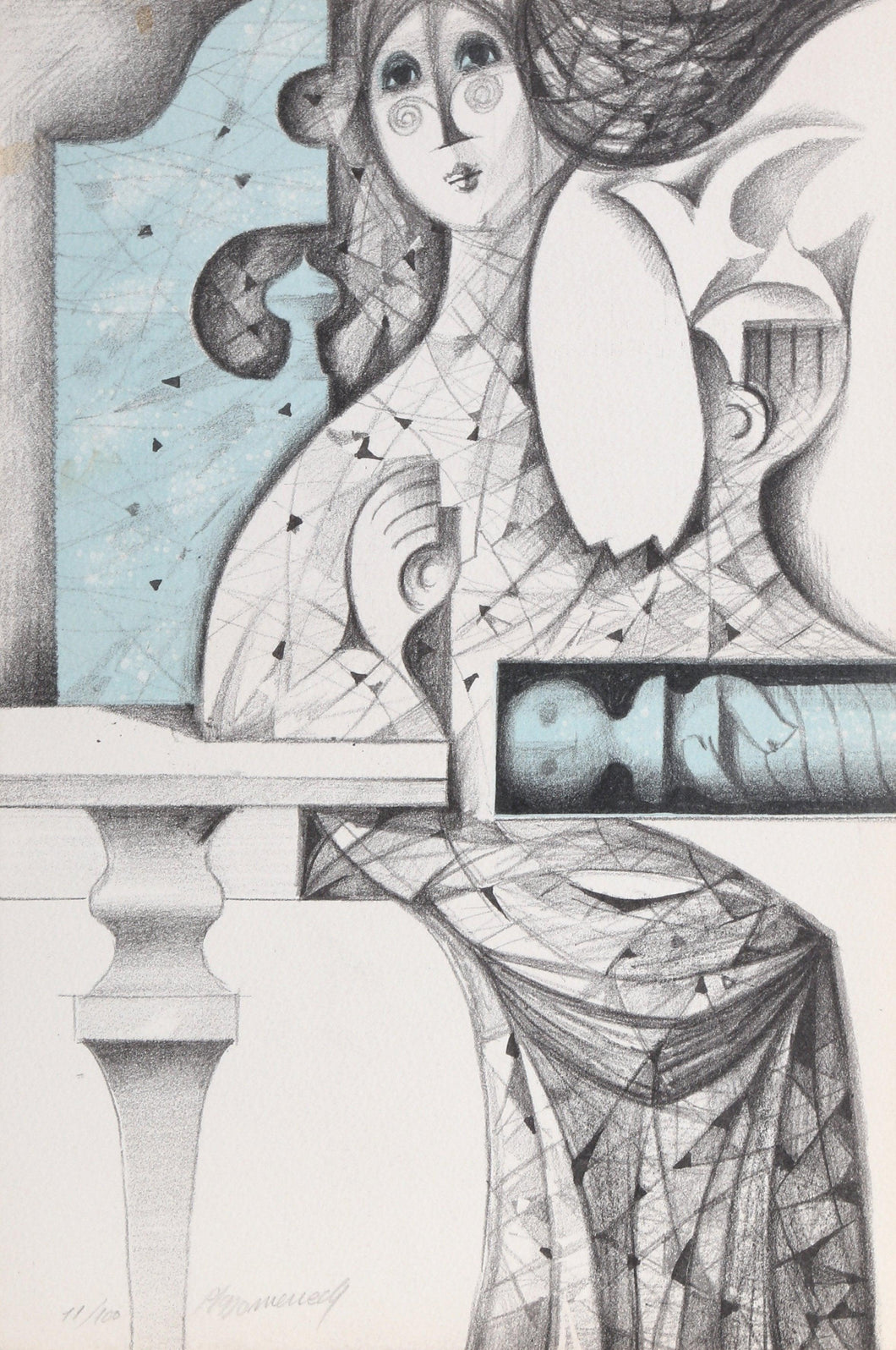 Woman with Column Lithograph | Jordi Pla Domenech,{{product.type}}