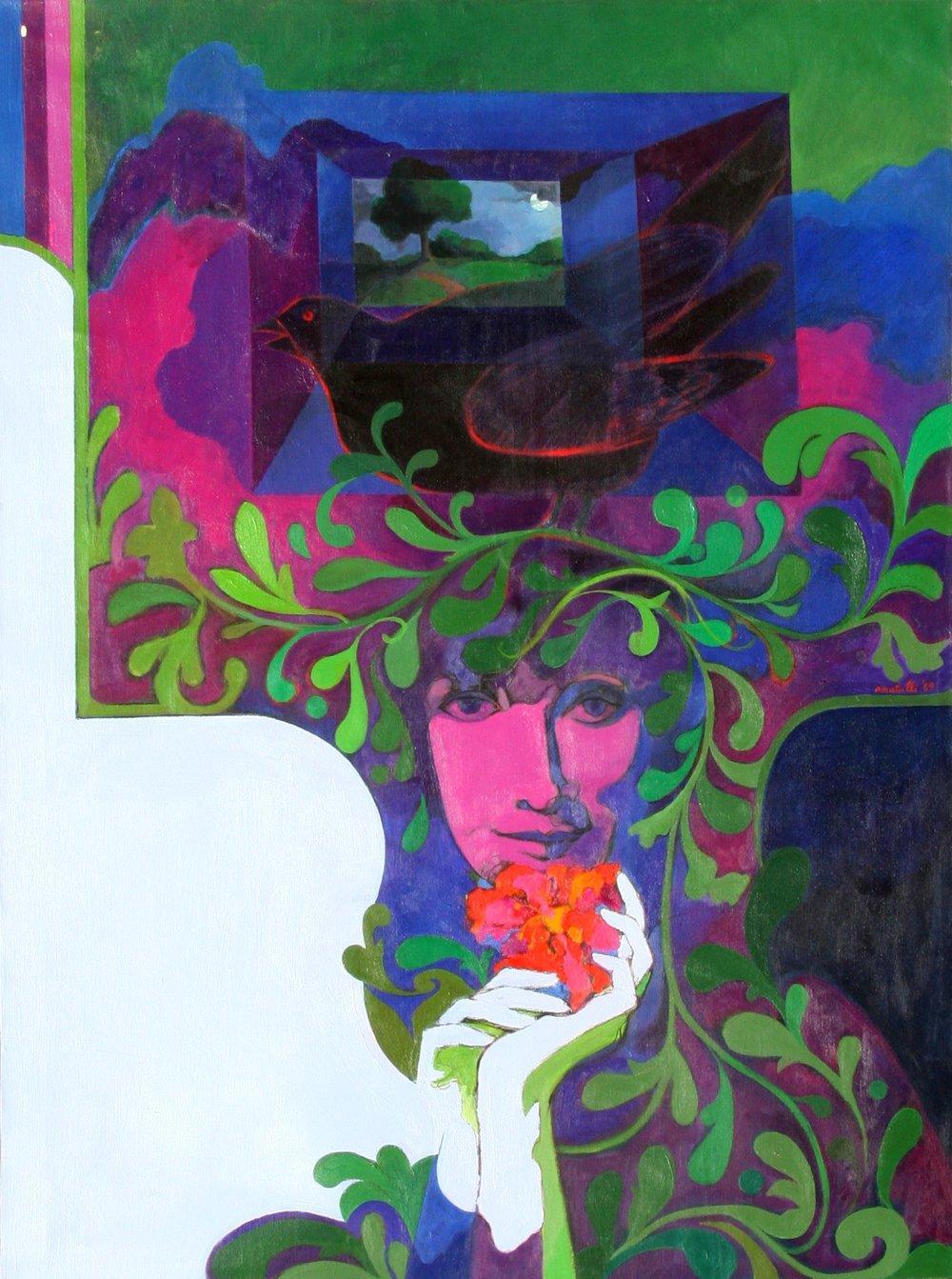 Woman with Flower and Bird Oil | Al Amatulli,{{product.type}}