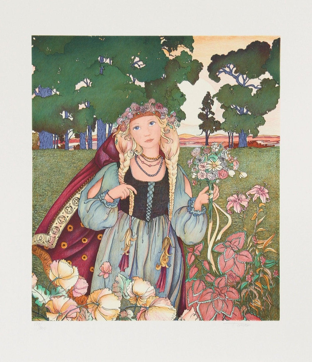 Woman with Flowers Lithograph | Gina 'Jennie' Tomao Stephanopoulos,{{product.type}}