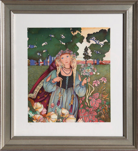 Woman with Flowers Lithograph | Gina 'Jennie' Tomao Stephanopoulos,{{product.type}}