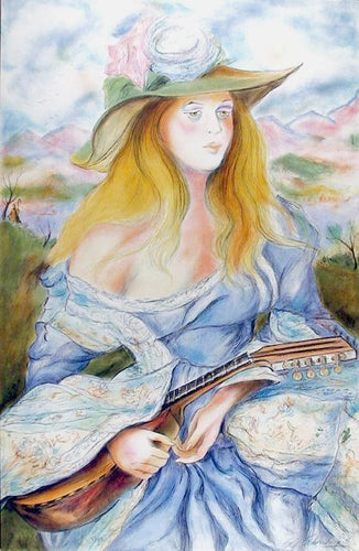 Woman with Lute Lithograph | Sheldon C. Schoneberg,{{product.type}}