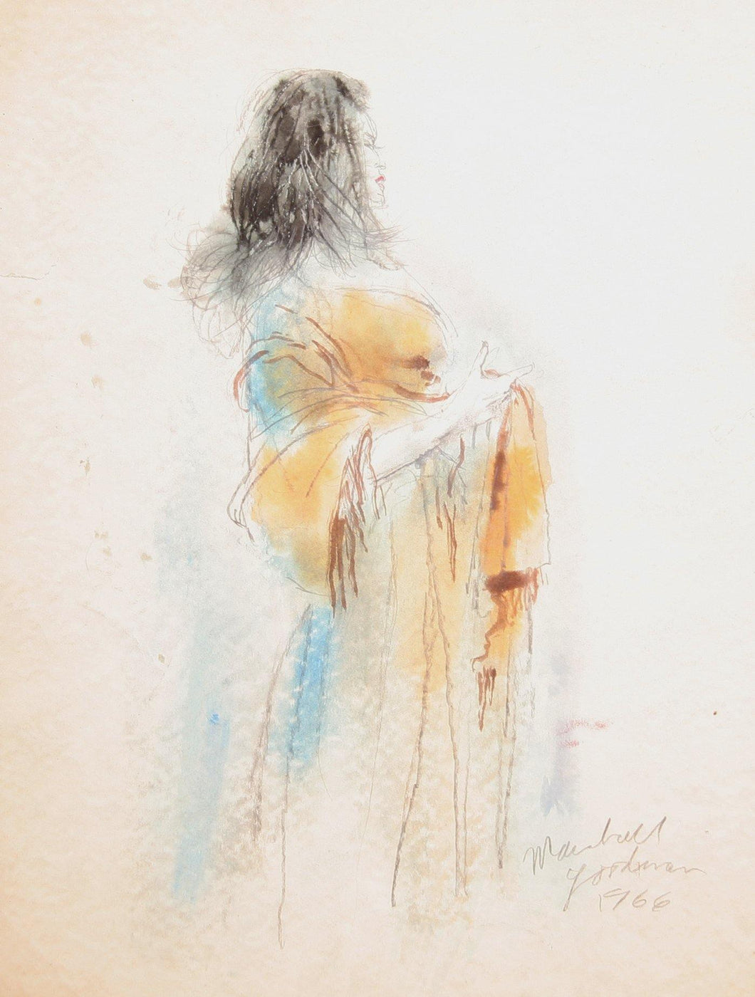 Woman with Orange Scarf Watercolor | Marshall Goodman,{{product.type}}
