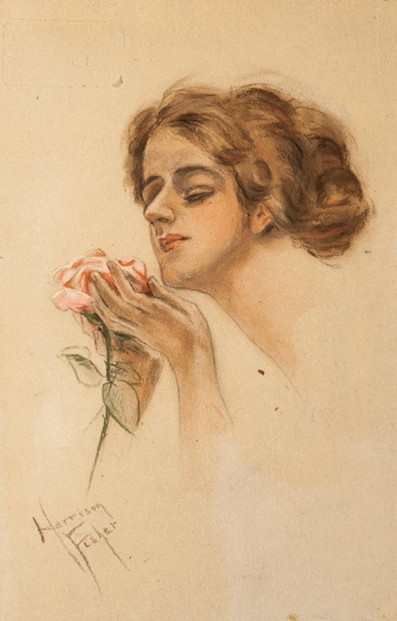 Woman with Rose Pastel | Harrison Fisher,{{product.type}}