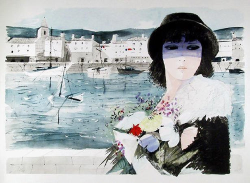 Woman with Sailboats Lithograph | Charles Levier,{{product.type}}