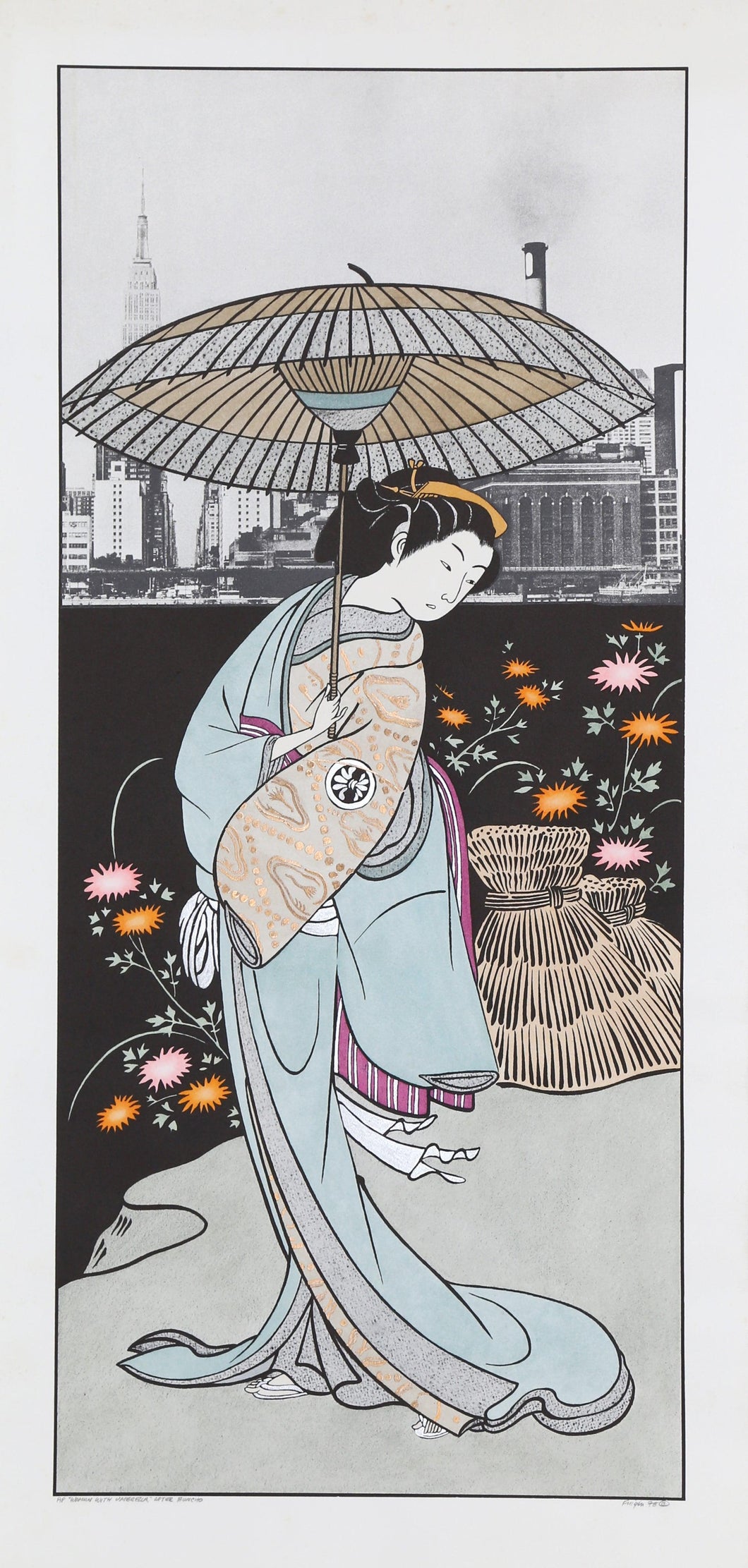 Woman with Umbrella (after Buncho) Screenprint | Michael Knigin,{{product.type}}
