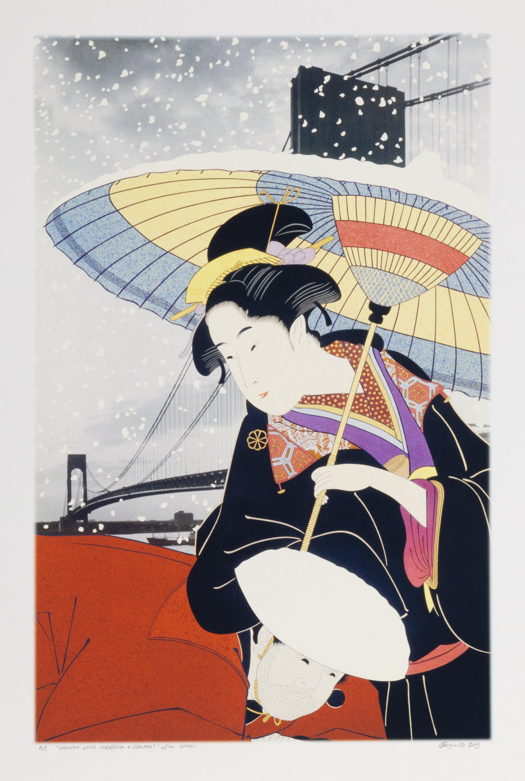 Woman with Umbrella and Servant, after Choki Digital | Michael Knigin,{{product.type}}