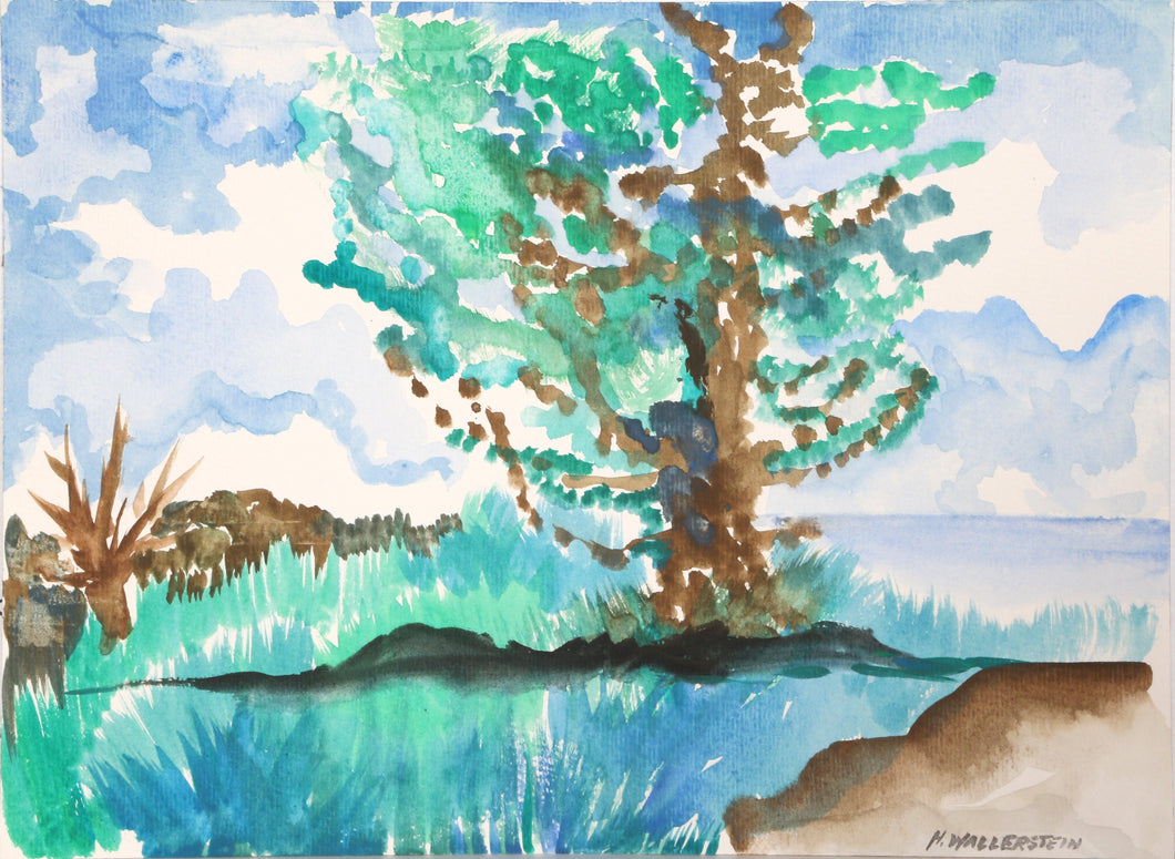 Wooded Landscape and Sea Watercolor | Harold Wallerstein,{{product.type}}