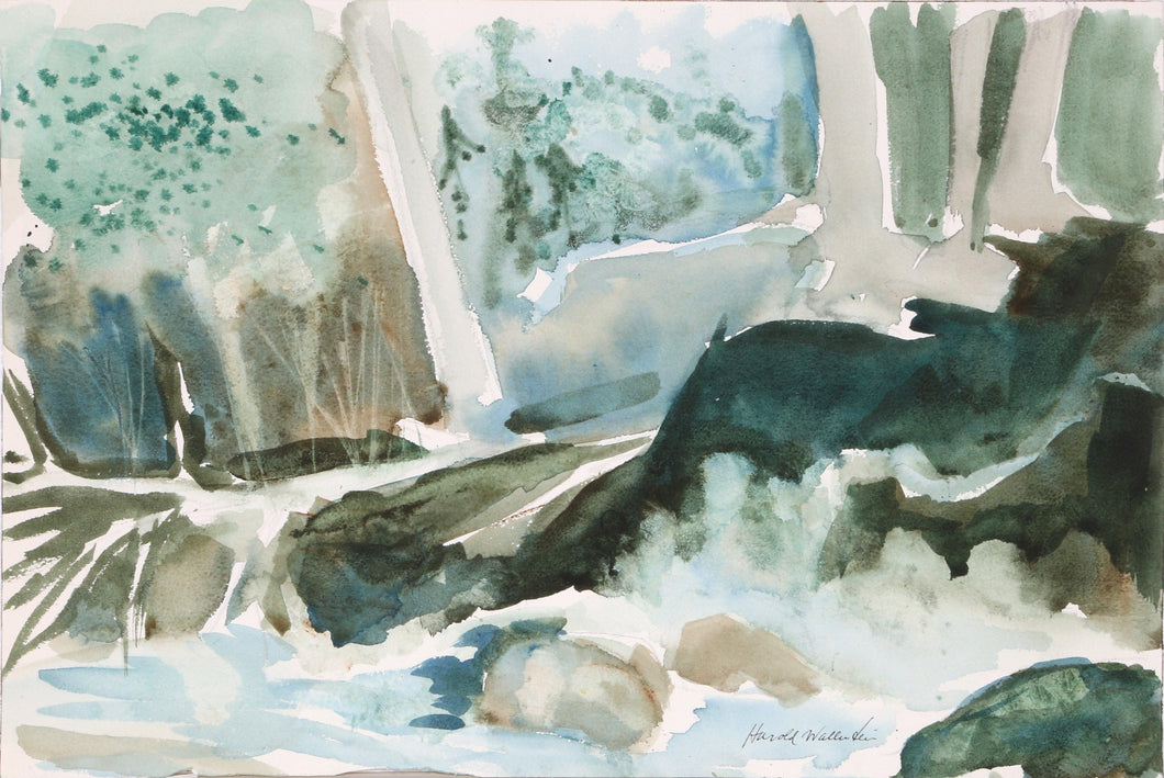 Wooded Landscape with River Watercolor | Harold Wallerstein,{{product.type}}