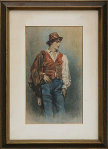 Young Man in Hat Watercolor | Unknown Artist,{{product.type}}