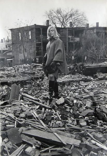 Young Woman on Rubble Black and White | Brad Starks,{{product.type}}